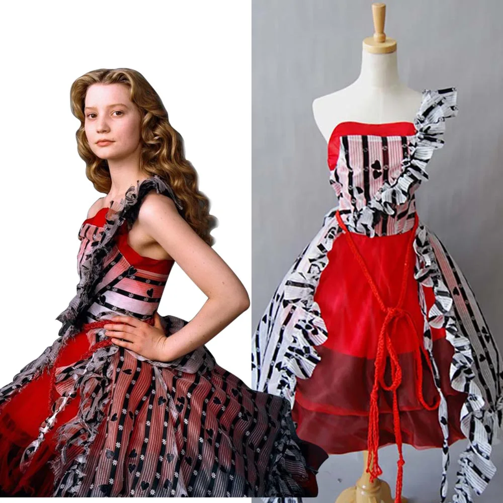 Алиса в стране чудес Косплей Тим Бертон Алиса Красный суд ум платье костюм полный наборы Униформа платье костюмы на Хэллоуин