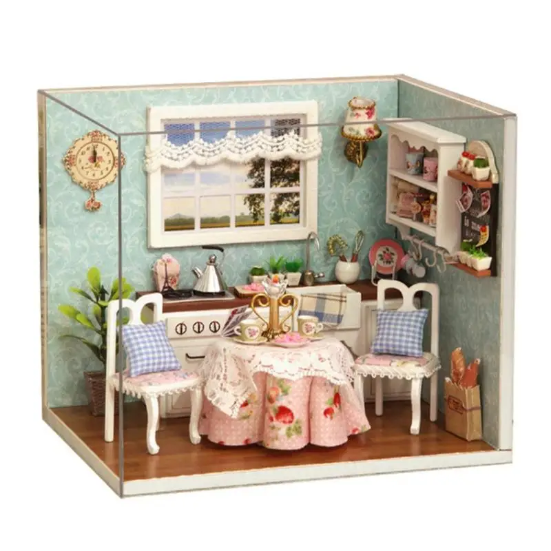 3D DIY деревянный кукольный дом Детские кукольные домики миниатюрная кукольная мебель комплект кукольный домик Миниатюрные аксессуары подарок для малышей - Цвет: 02