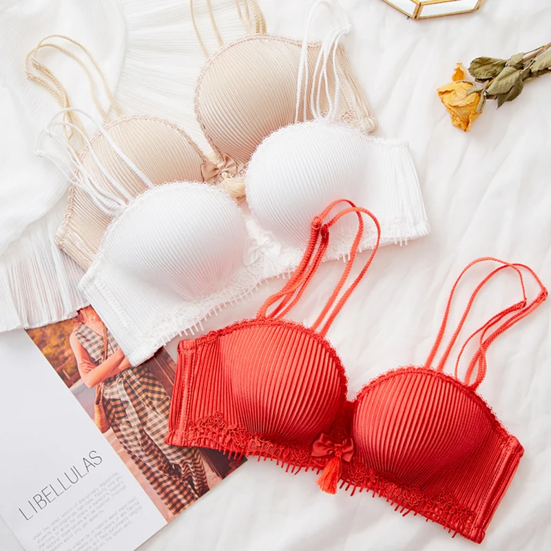 

Roseheart Women Fashion Female Orange Bralette Padded One-Piece Bra Cotton Cup A B Cut Out Lace Push Up Maiden Bra Underwear A B