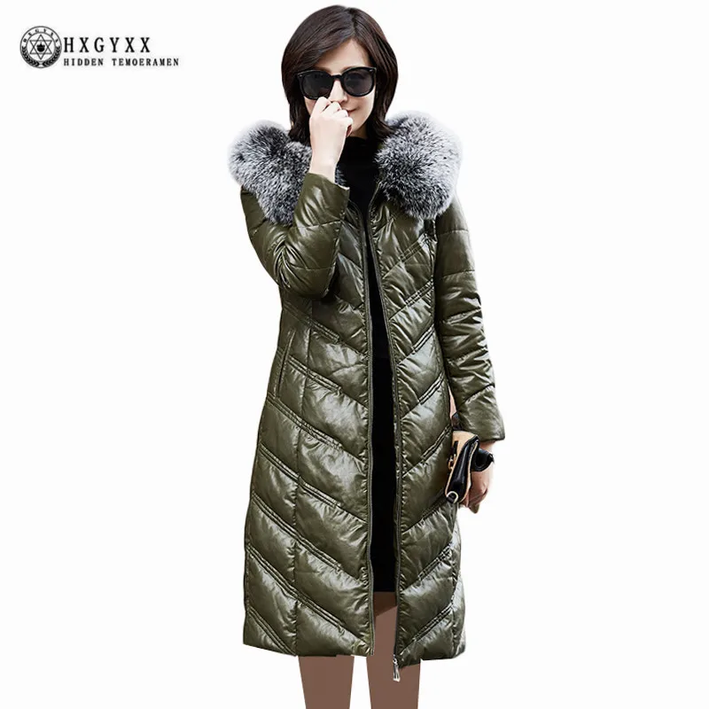 Warm Coat Duck Down black Hooded Fashion New Winter Leather Collar Black blackish Fur Jacket Green Grey Fox Fur 2017 Okb412 5xl Genuine Fur Women gray Parka Long Female q8vqYw