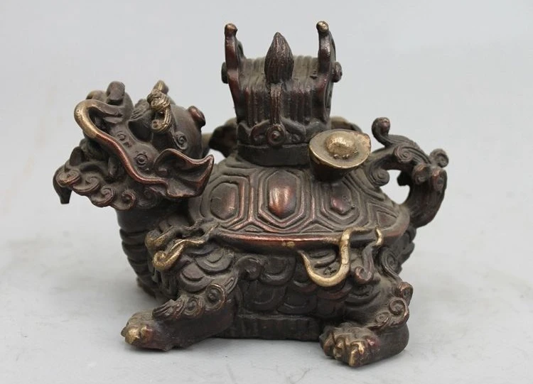 

China Feng Shui Bronze Attract Wealth Yuan Bao Dragon tortoise Turtle statue a(5.19)