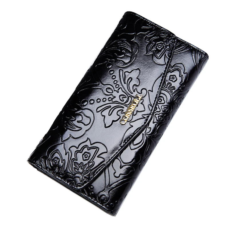 Chinese Style Ladies Flower Genuine Leather Wallet Retro Printing