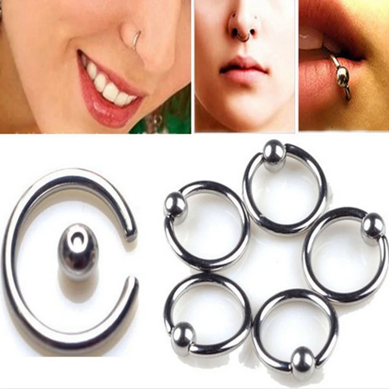 6pcs/lot Stainless Steel Hinged Clicker Removeable Nose Ring Hoop Lip ...