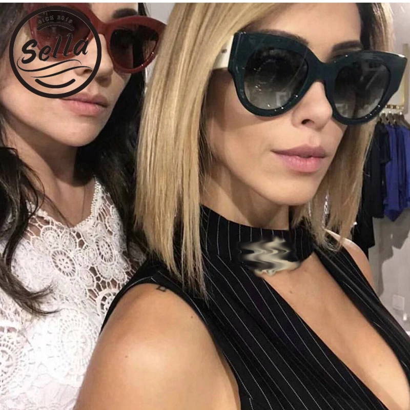 

Sella Retro Round Fashion Women Sunglasses Brand Designer Classic Ladies Wide Leg Gradient Lens Cateye Summer Sun Glasses UV400