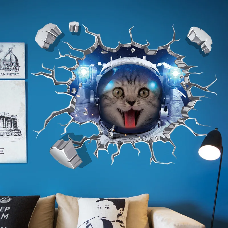 detail feedback questions about space cats 3d wall stickers fashion