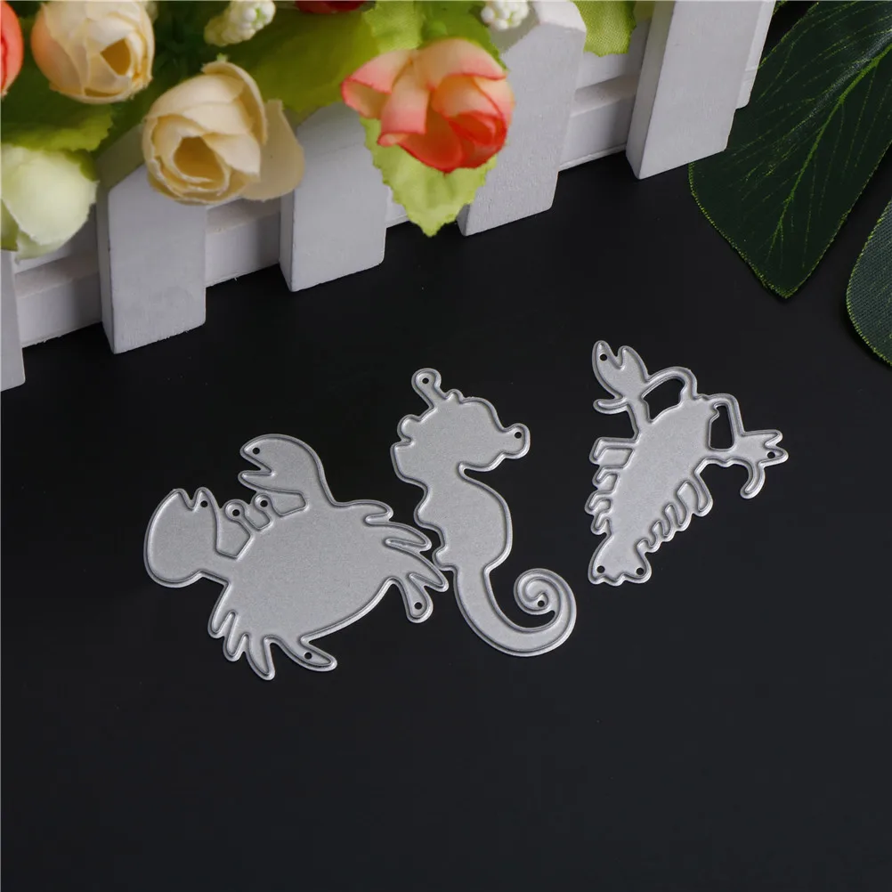 Crab Shrimp Seahorse Stencils Metal Cutting Dies For DIY Scrapbooking Photo Album Embossing Folder Die Cuts 3Pcs/set | Дом и сад