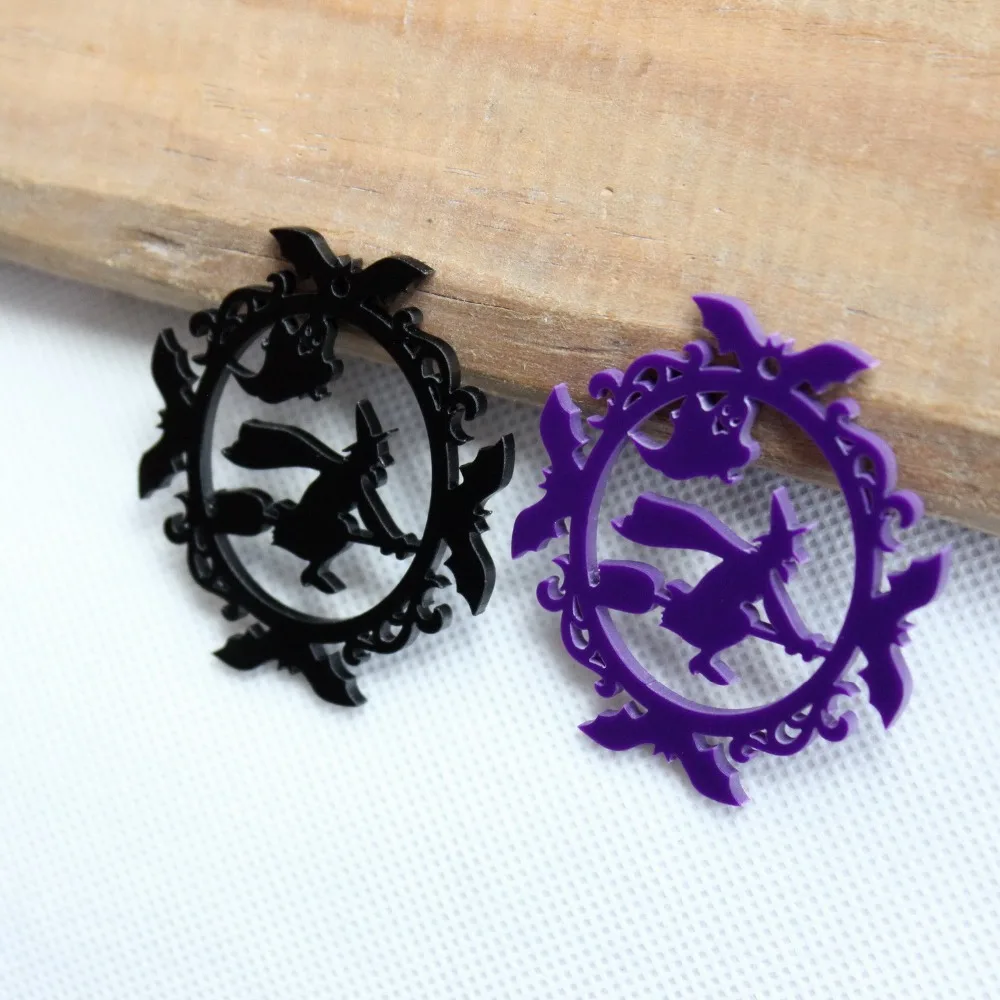 

(8pcs/lot) 55mm Acrylic Wizard Halloween Earrings Ornaments Black Dark Purple Laser Cutout 2.2" -AC1429B