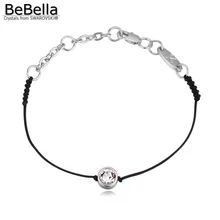 BeBella тонкий черный шнур веревка линейный браслет с кристаллами из Swarovski золотой цвет цепи женские свадебные украшения