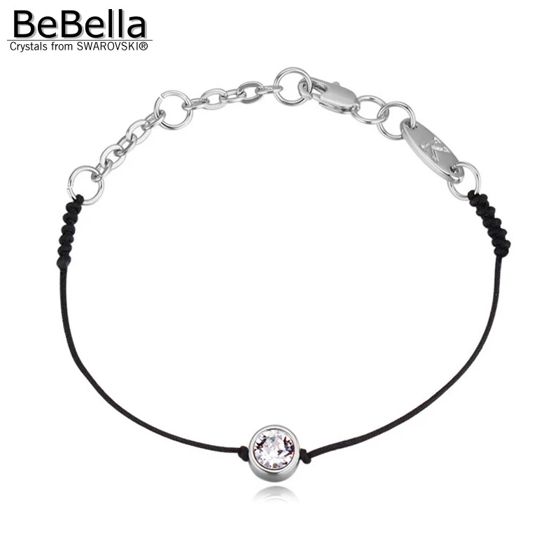 Женский веревочная нить BeBella тонкий черный шнур с кристаллами Сваровски