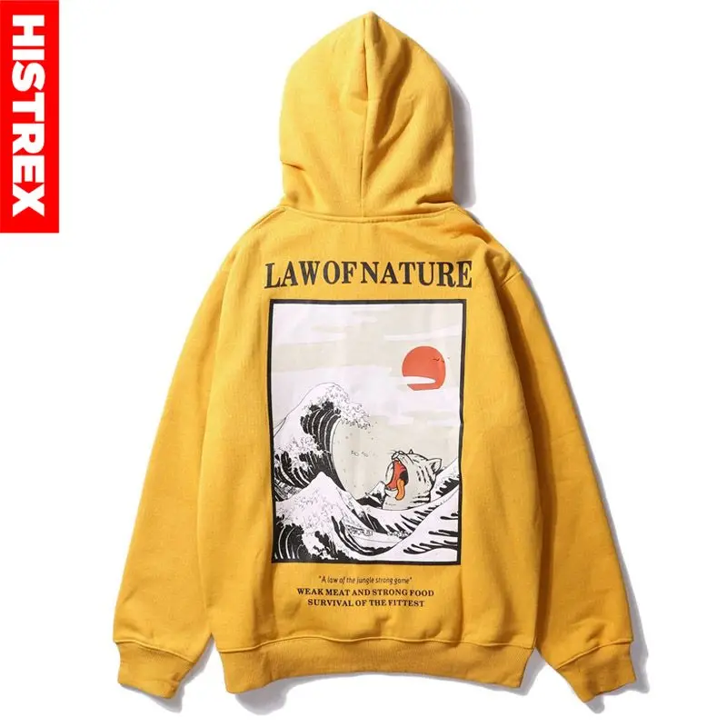 

HISTREX Japanese Embroidery Funny Cat Wave Printed Fleece Hoodies Winter Japan Style Hip Hop Sweatshirts Streetwear HT72QE#