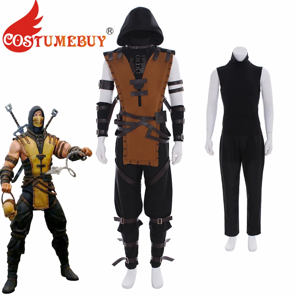 

CostumeBuy Game Mortal Kombat X Scorpion Hanzo Hasashi Cosplay Costume Adult Halloween Carnival Suit L920