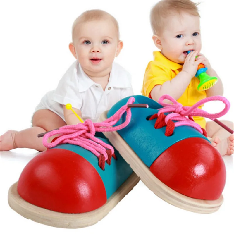 Обучающие игрушки Монтессори, 1 шт., Детские деревянные игрушки, обувь для малышей на шнуровке, обучающие средства Монтессори для раннего образования, головоломка 885920