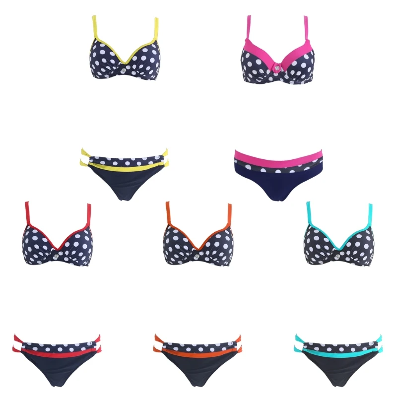 

Two Pieces Wave Point Bikini Swimsuits Set Push-Up Sun Bathing Suit For Women