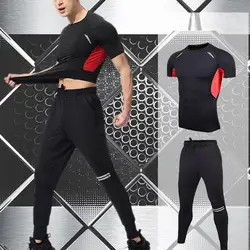 Мужские наборы с плотной кожей компрессионный спортивный костюм мужские Рашгард MMA тело мужские эластичные фитнес-футболки
