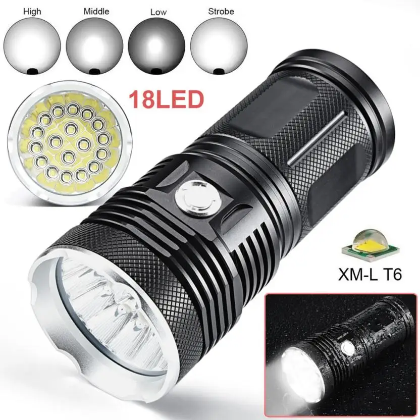 

HOT 45000LM 18 x XM-L T6 LED 4 Modes Flashlight Torch 4 x 18650 Hunting Lamp Shock-proof White Light Outdoor Cycling Caming PJ4