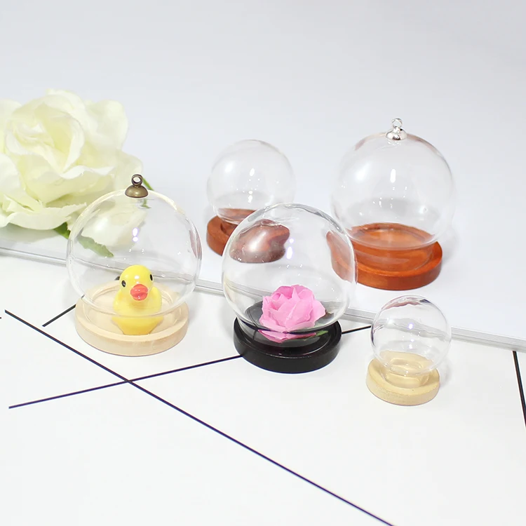 

2PCS 35MM Glass Globe with Wood Base Top Round Cap Hollow Glass Globe Necklace Pendants glass cover dome cute charms