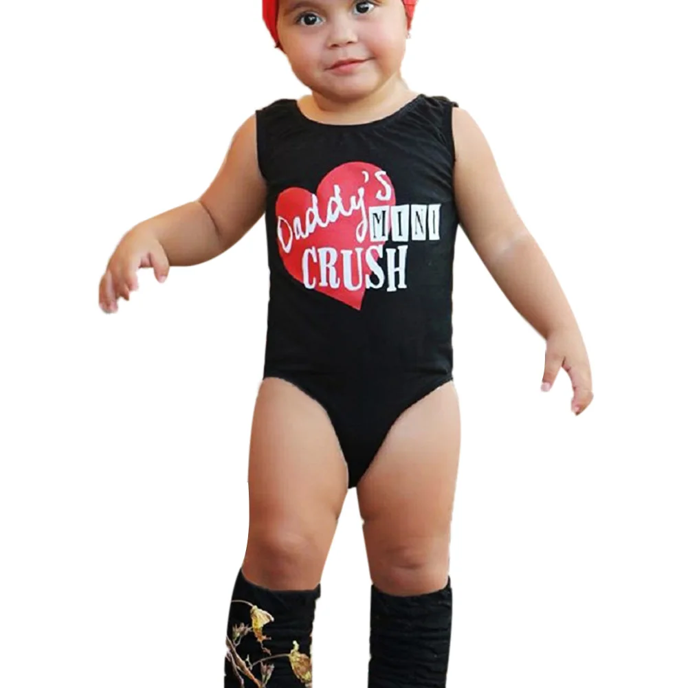 Newborn Baby Girls Bodysuit Fashion Love Printed Sleeveless Cotton