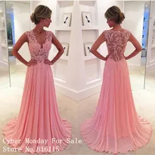 Charming Tiefem V-ausschnitt Spitze Appliques Flügelärmeln Lange Abendkleider Sexy Durchsichtig Zurück Rosa Chiffon Abendkleid Formale Kleider
