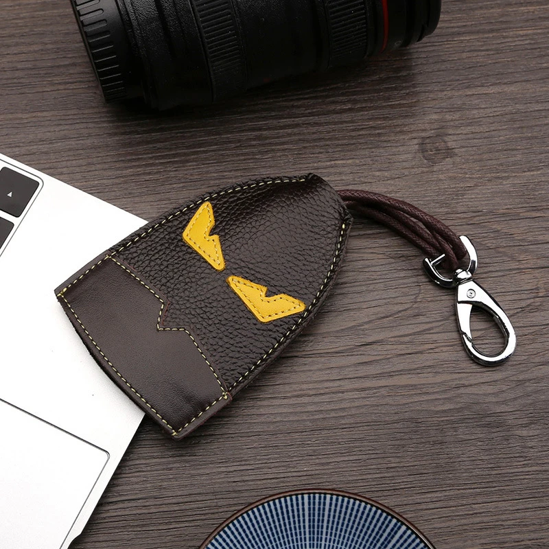 Luxury Real Leather Auto Key Bag Metal Key Ring Car Key Holder Leather Cowhide Monster Keychain Bag Charm Pendant Accessories Luxury Real Leather Auto Key Bag Metal Key Ring Car Key Holder Leather Cowhide Monster Keychain Bag Charm Pendant Accessories
