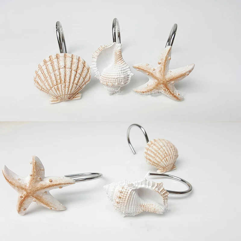 12 шт. Seashell крючки для занавески для душа Ванная комната Пляж Оболочка Декор Смола декоративная штора крючки дом, отель, ванная комната оболочки крюк