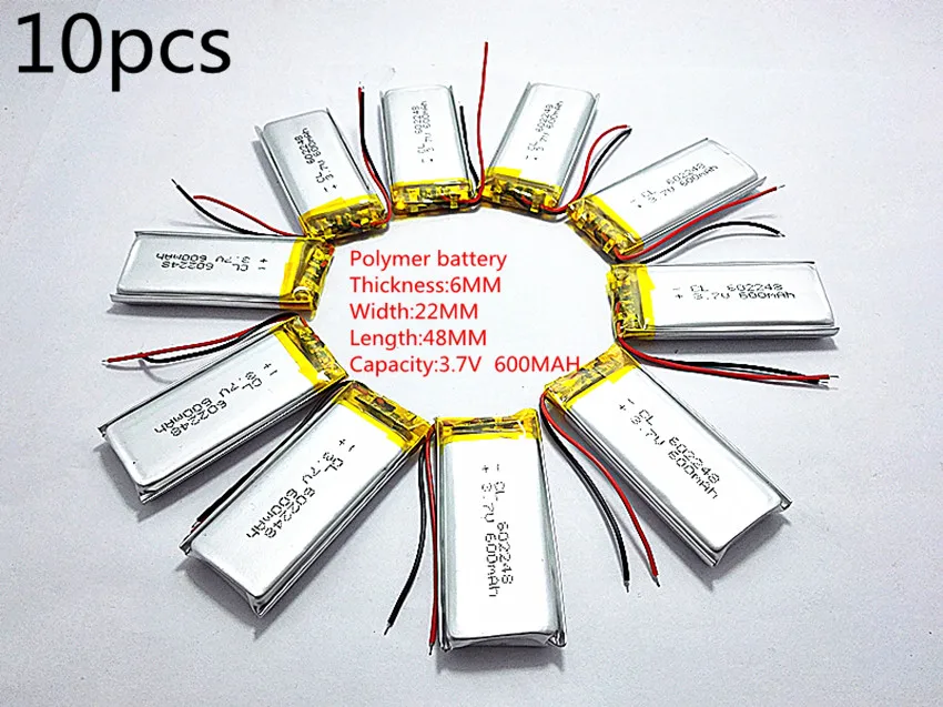 Wholesale 10pcs 3.7V 600mAh 602248 Lithium Polymer Li Po Rechargeable