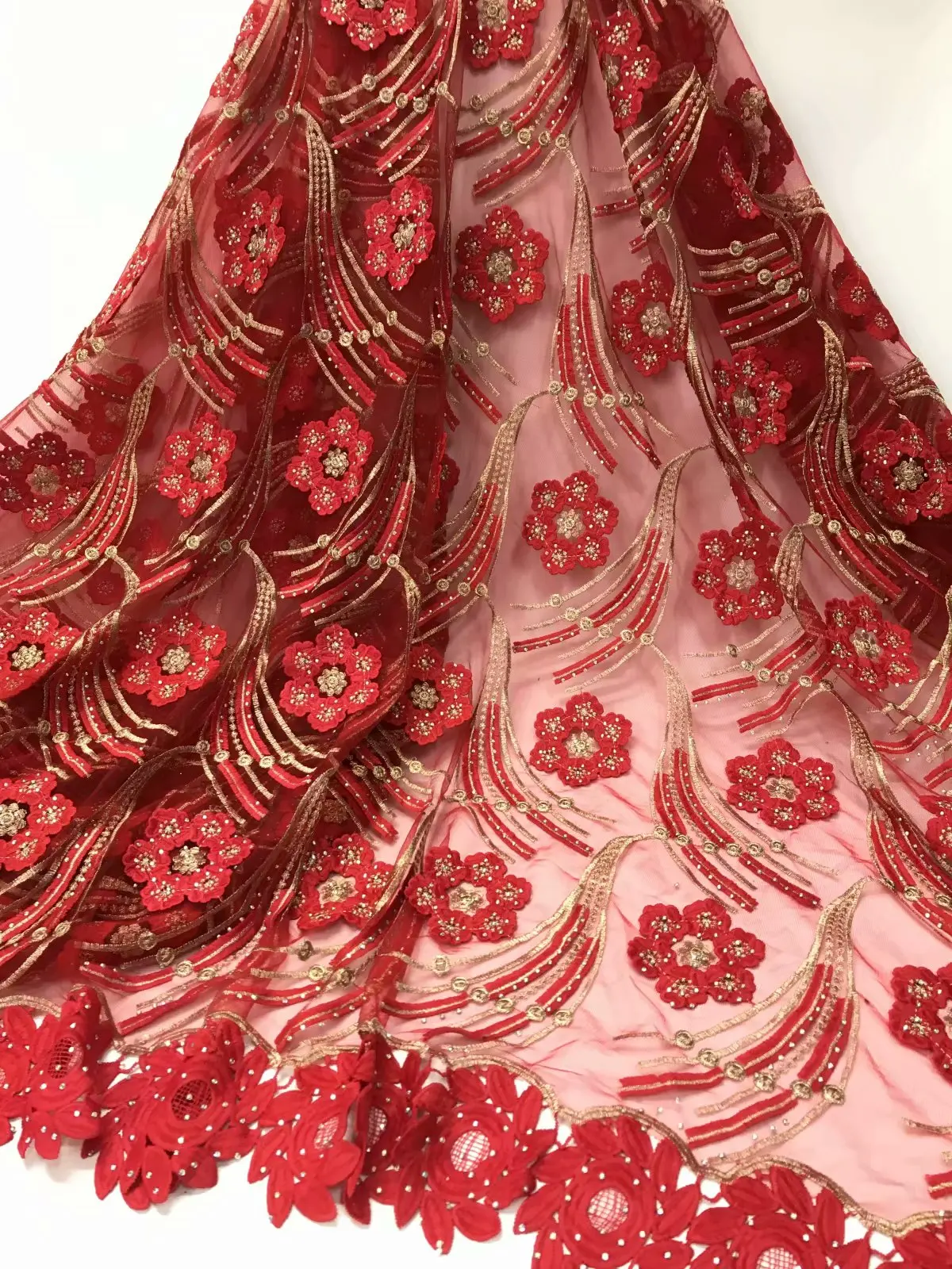 

Beautifical french lace fabrics Fashion rhinestones nigerian net lace beads fabric lace embroidery mix cord lace 5yards ML7N173