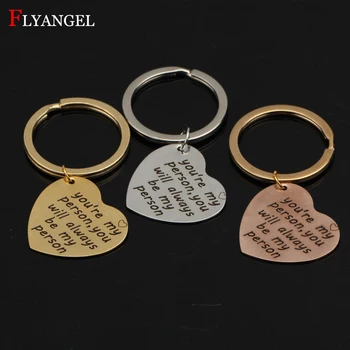 

Fashion Hand Stamped Heart You're my person Jewelry Men Women Keyring Stainless Keychain Couples Boyfriend Girlfriend DIY Gift