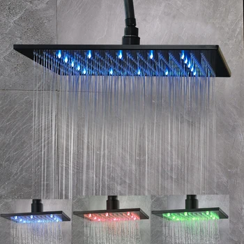 

LED ORB Finish Square 12 inch Rainfall Shower Head Bathroom Top Spray Shower Faucet Black Shower Heads
