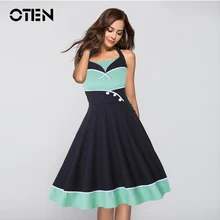 OTEN Retro dress 2018 Women Summer Stylish Polka Dots Printed Button Sailor style Button Rockabilly Skater Swing Midi dresses OTEN Retro dress 2018 Women Summer Stylish Polka Dots Printed Button Sailor style Button Rockabilly Skater Swing Midi dresses