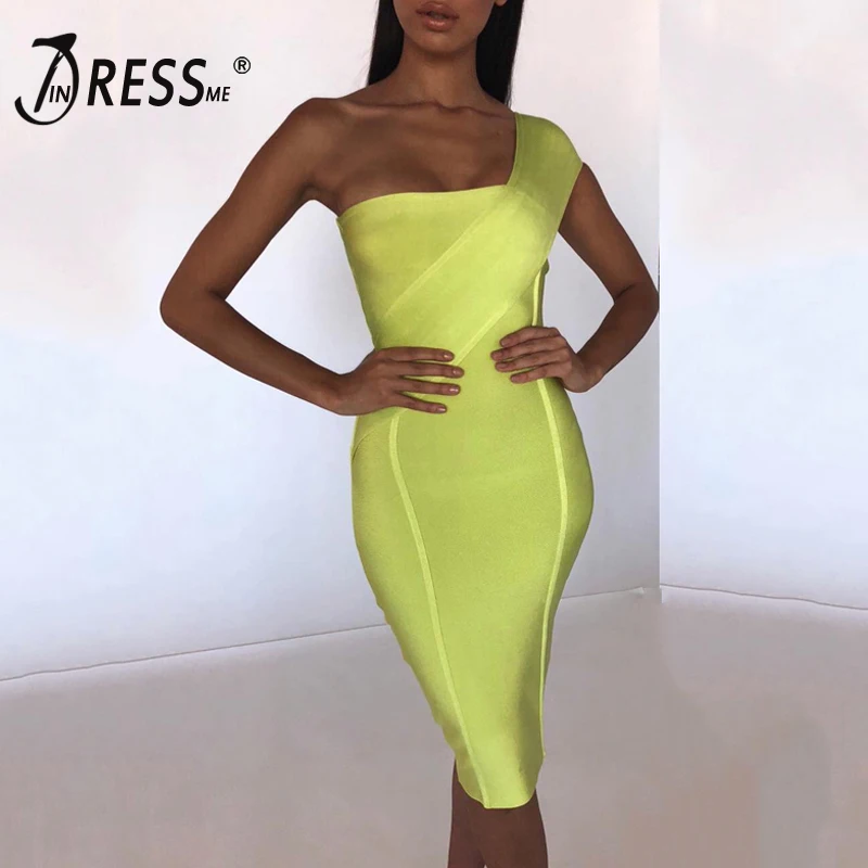 

INDRESSME Women Sexy One Shoulder Bodycon Sleeveless Bandage Dress Party Club Dress Vestidos 2019 New Summer Neon Color Fashion