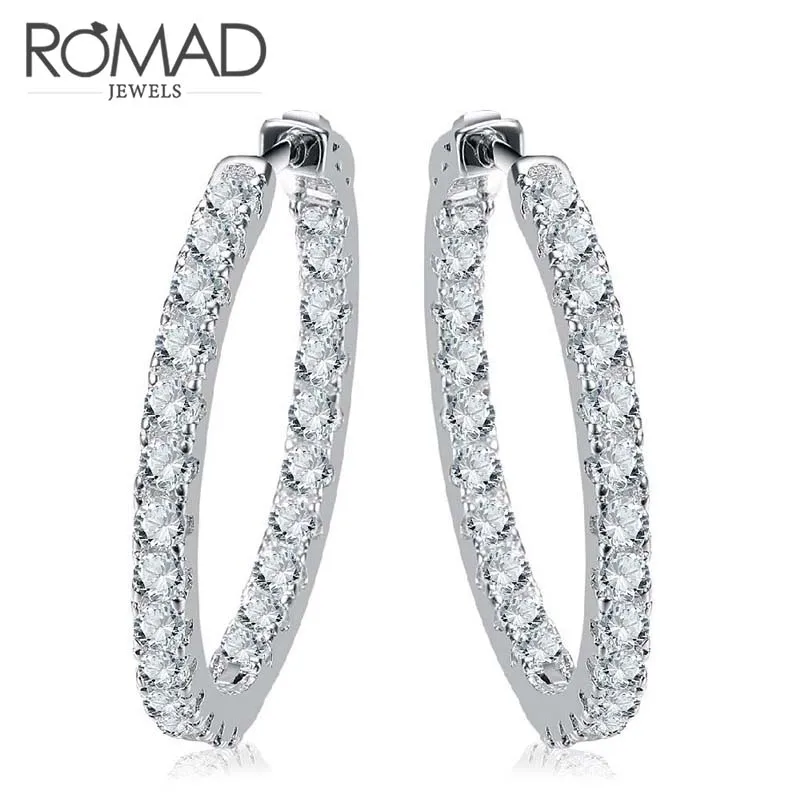 

Romad New arrivals Silver Color Circle with Full AAA Cubic Zircon Fashion Copper Jewelry Hoop Earrings for Wedding oorbellen R4
