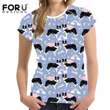 FORUDESIGNS/летние футболки для девочек с принтом в виде радужной лошади и колли, Harajuku, Короткие футболки с круглым вырезом, Повседневная футболка