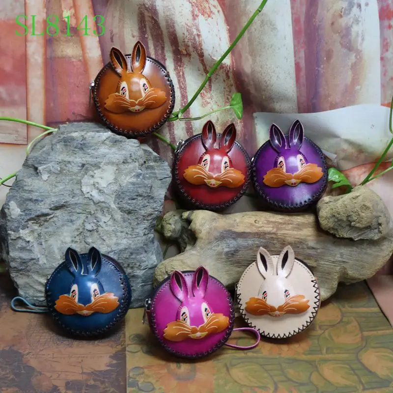 

handmade genuine leather wallet animal rabbit cartoon bag cowhide mini round coin purse lovely genuine leather wallet