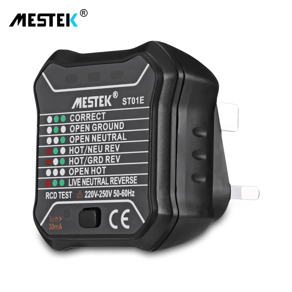 

MESTEK ST01E Socket Outlet Tester Circuit Polarity Voltage Detector Wall Plug Breaker Finder RCD Test 220V~250V UK Plug