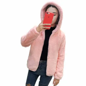 

New Korean version of the winter imitation rabbit fur grass short plush coat female hooded loose thick plush women's coat W339
