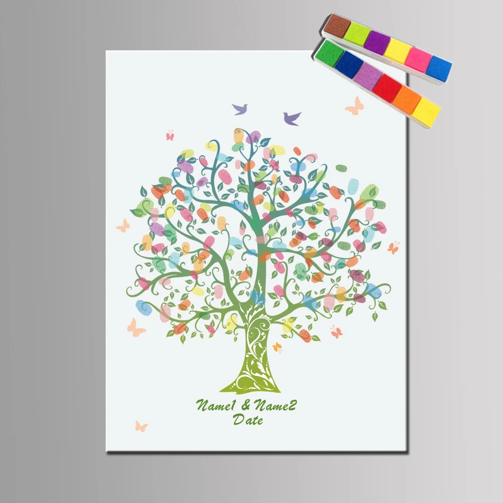 

1 set Personalized Wedding Guest Book Creative Fingerprint Signature Tree For Wedding or Party Decor (Ink Pad Included) HK022