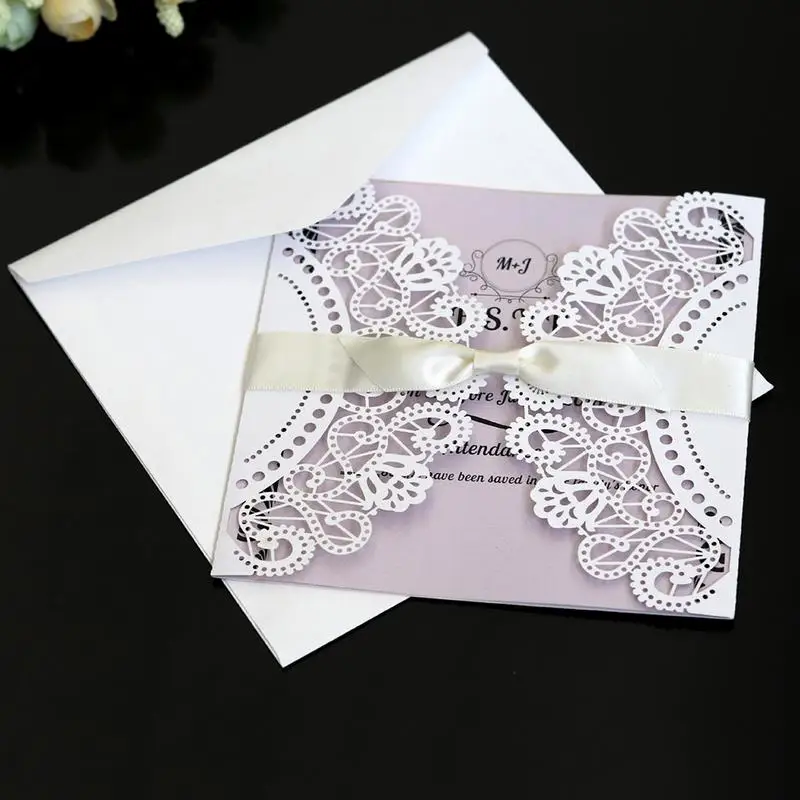  10pcs Gears Lace Wedding Invitations Cards Flower Pattern Laser Cut Paper Guest Hollow Invitation C - 32934751488