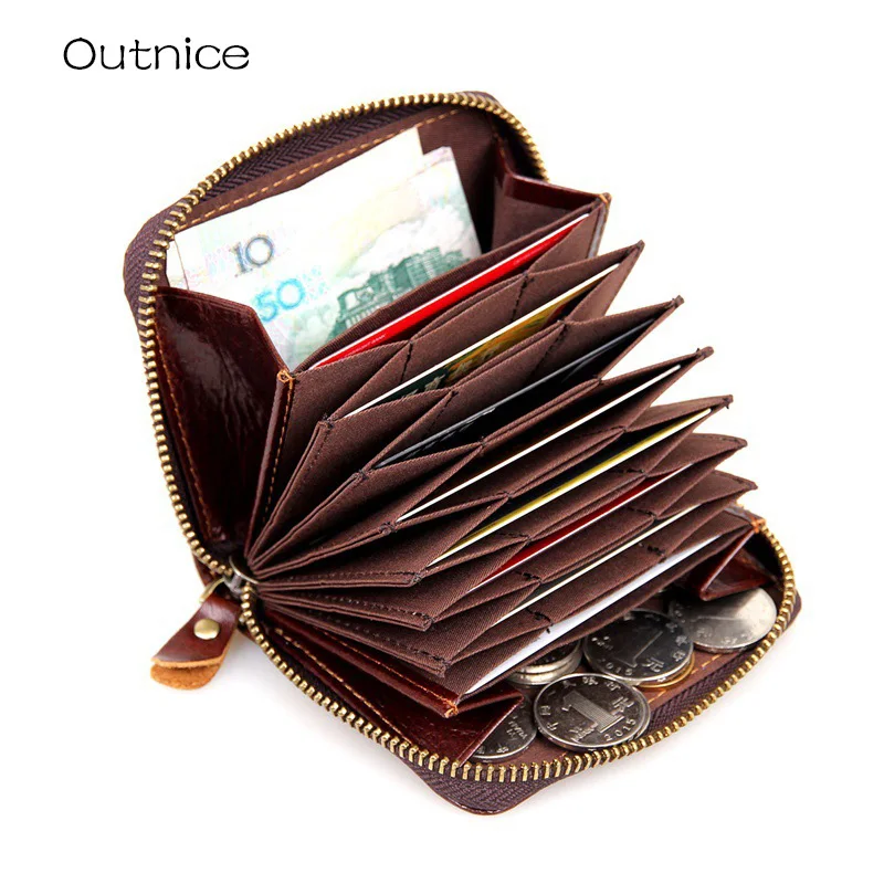 

100% Genunie Leather Wallet RFID Business Credit Card Holder With 8 Card bit Key and Coin Purse for Men Porte Carte Bancaire