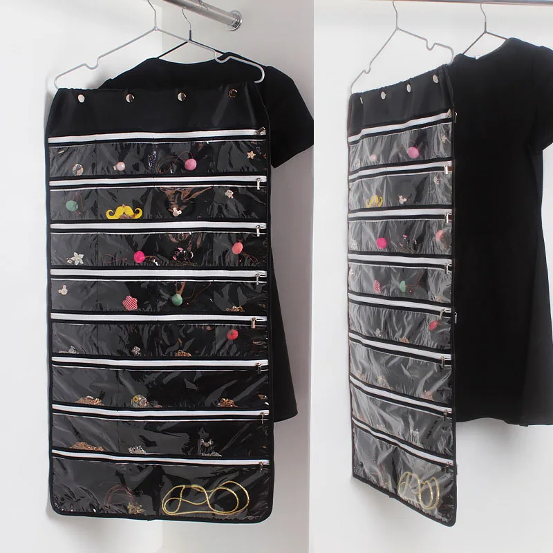 

Double Sides Hanging Storage Bag Jewelry Holder Necklace Bracelet Earring Ring Organizer Case Jewelry Display Bags 45*85CM