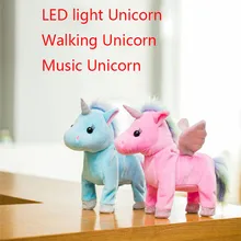 VIP-Цена 25 см светодиодный прогулочная плюшевая игрушка единорог Мягкое Животное Игрушка электронная музыкальная игрушка для детей рождественские подарки