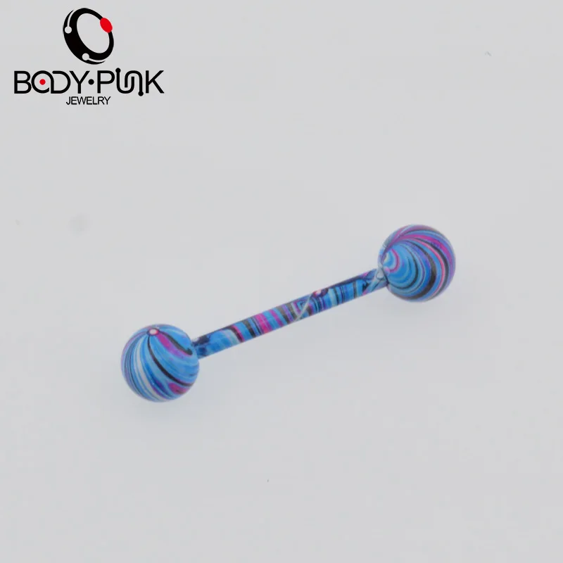 BODY PUNK 14 калибр 4 шт. синий брызговик и зеленый крутящийся язычок пирсинг Септум