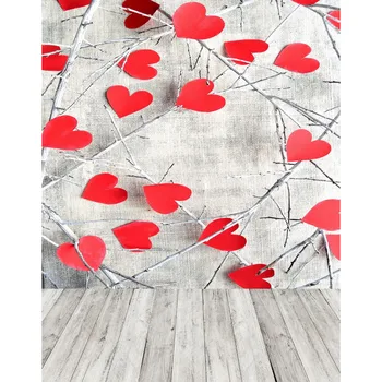 

5X7ft Thin vinyl red color sweetheart shape wallpaper wooden floor wedding studio background backdrop photography