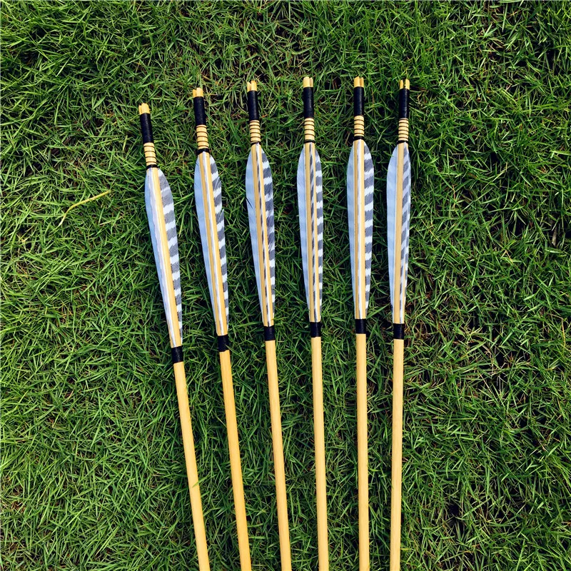 CDRIC 6pcs gray markings feathers wooden arrows traditional Archery