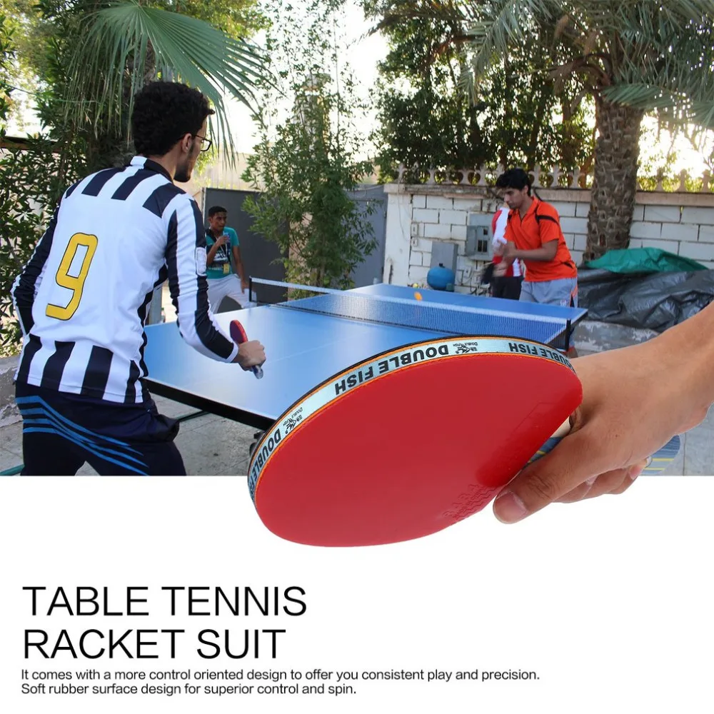 

DOUBLE FISH Outdoor Indoor Sports Table Tennis Rackets with Ping-pong Balls Portable Durable Ping-pong Paddle Set