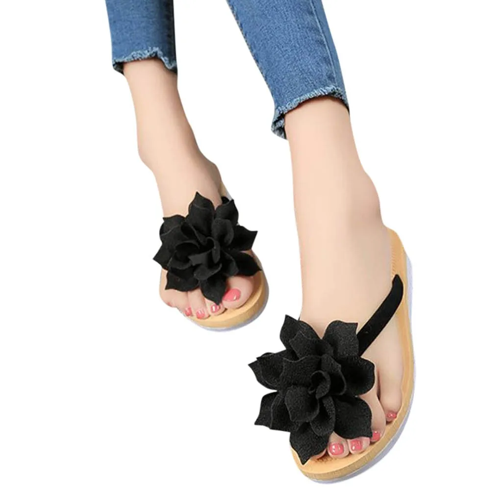 

SAGACE Summer Women Slipper 2019 New Solid Slippers Summer Fashion Flip Flops Slipper Flower Flat With Beach Slippers Mar26