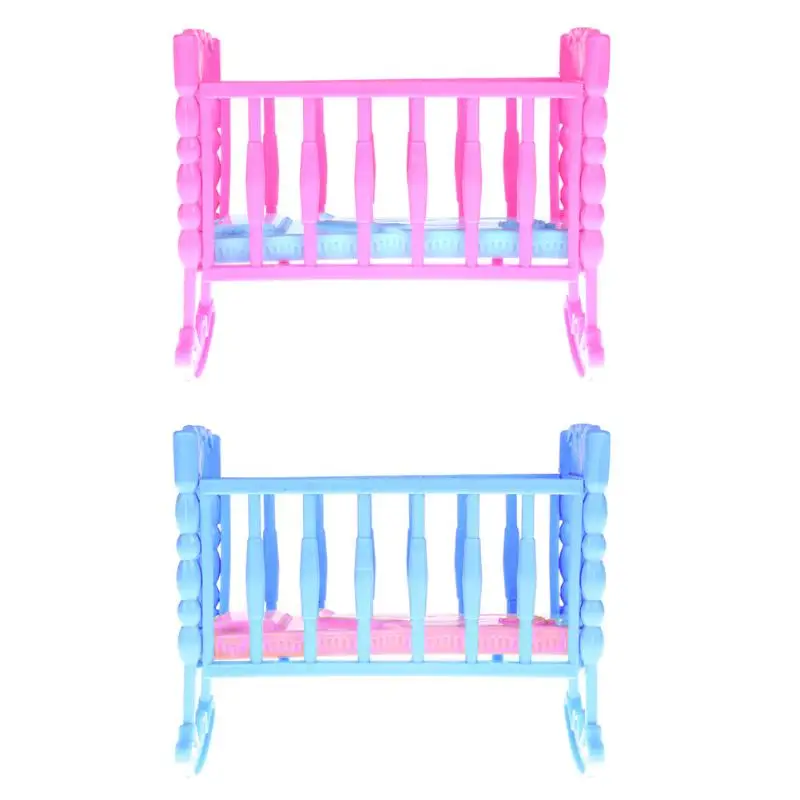 

1Pcs Mini Dollhouse Accessories Doll's Crib Bed Fun Baby Girls Pretend Play Toy Furniture Crib Rocking Cradle Bed Random Color