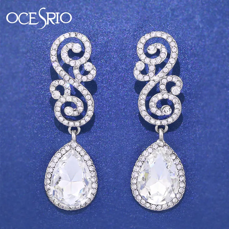 

OCESRIO Big Long Evening Earrings Femme Luxury Crystal Wedding Earrings with Stones Wedding Jewelry ers-h18