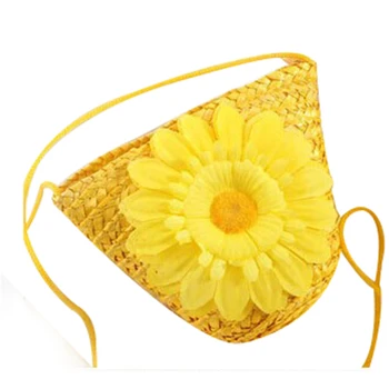 

New Fashion Women Summer Round Rattan grass Bags Beach Shoulder Bags Handbag Mini Sunflower yellow girl bag fresh summer