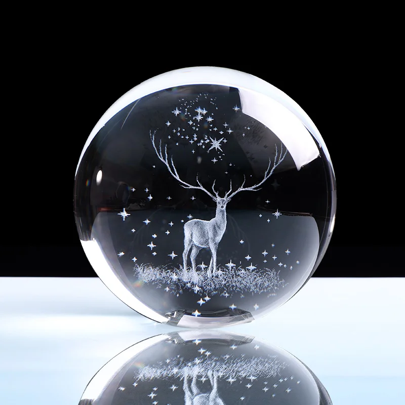 60 мм/80 мм 3D Знак зодиака звезда, кристаллический шар стекло с лазерной гравировкой Сфера кристалл ремесло Домашний декор подарки на день рождения - Цвет: Deer