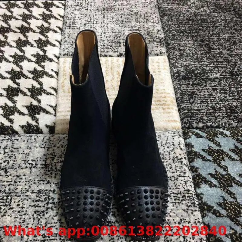 

Slip-on Trend Leather Red Bottoms Shoes High-top For Men Shoes Black Boots Rivet Casual Shoe Couple Models Flat Loafers